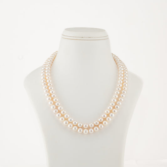 7.0-8.0mm White Round Freshwater Pearl Necklace Set - AAA Quality