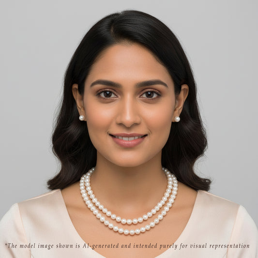 7.0-8.0mm White Round Freshwater Pearl Necklace Set - AAA Quality