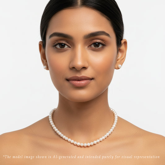 7.0-8.0mm White Round Freshwater Pearl Necklace Set - AAA Quality