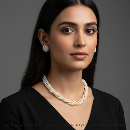3.0-4.0mm White Rice Freshwater Pearl Necklace Set - AAA Quality