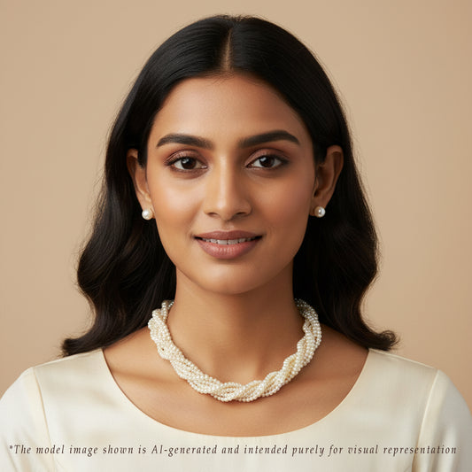 3.0-4.0mm White Round Freshwater Pearl Necklace Set - AAA Quality