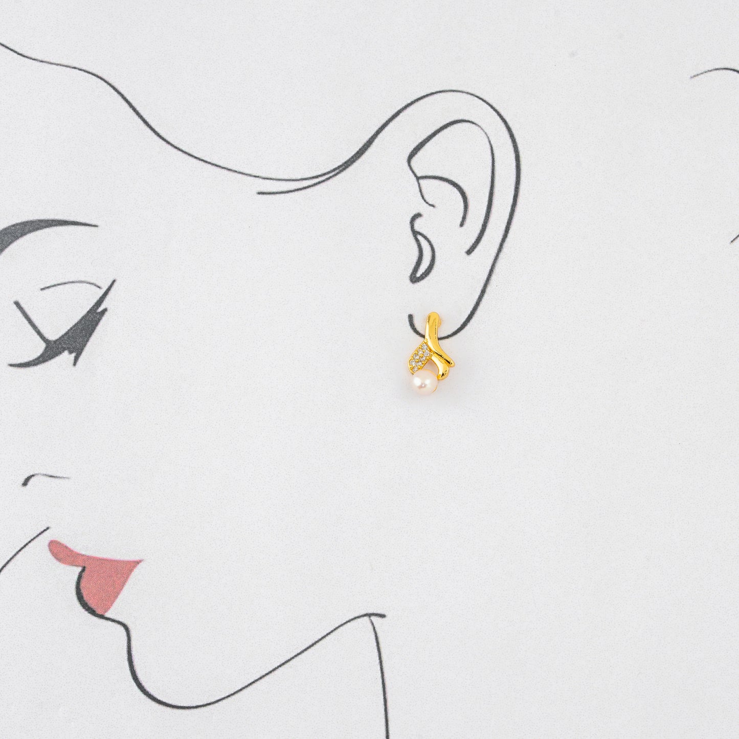 Subtle White Stone Pink Drop Freshwater Pearl Earrings