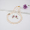 Stunning Red Stone Side Piece Freshwater Pearl Necklace and Earring Set