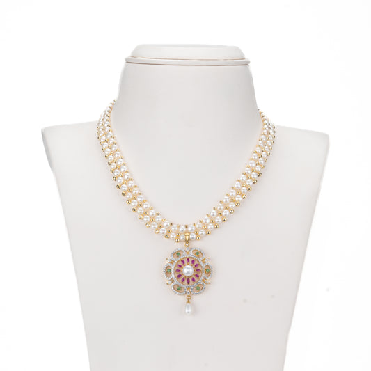 Brilliant Red Green Freshwater Pearls Necklace Set