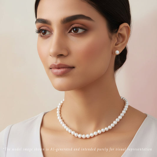 9.0-10.0mm White Round Freshwater Pearl Necklace Set - AAA Quality