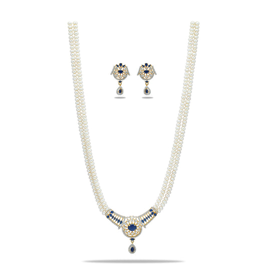 Delicate Blue Stone Freshwater Pearl Necklace Set