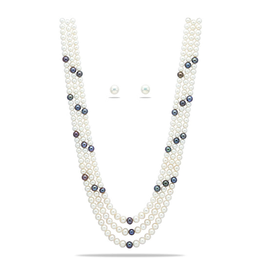 6.0-7.0mm Multicolor Near Round Freshwater Pearl Necklace Set - A Quality