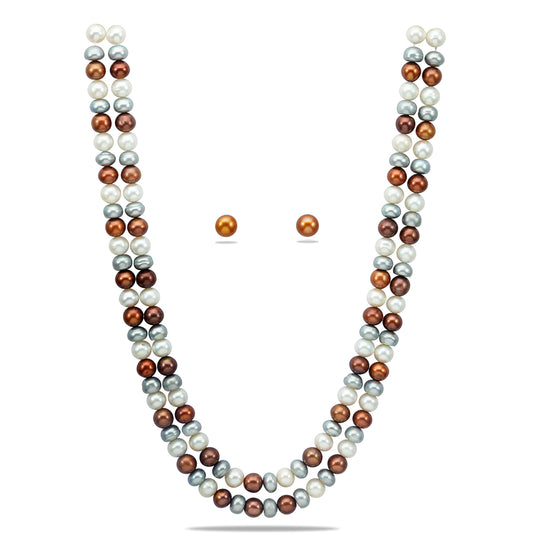 8.0-9.0mm Mix Multicolor Freshwater Pearl Necklace Set - A Quality