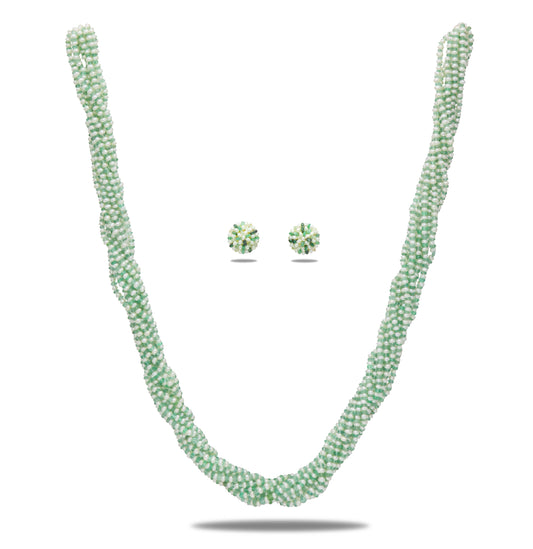 Natural Shaded Green Emerald And 1.0-2.0mm Seed Freshwater Pearls Necklace Set - AAA Quality