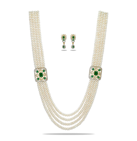 Innovative Green Stone Side Pieces Freshwater Pearl Necklace Set