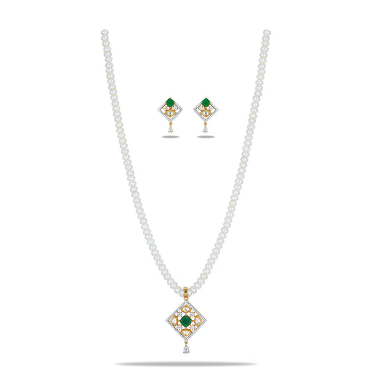 Premium Green Stone Freshwater Pearl Necklace Set