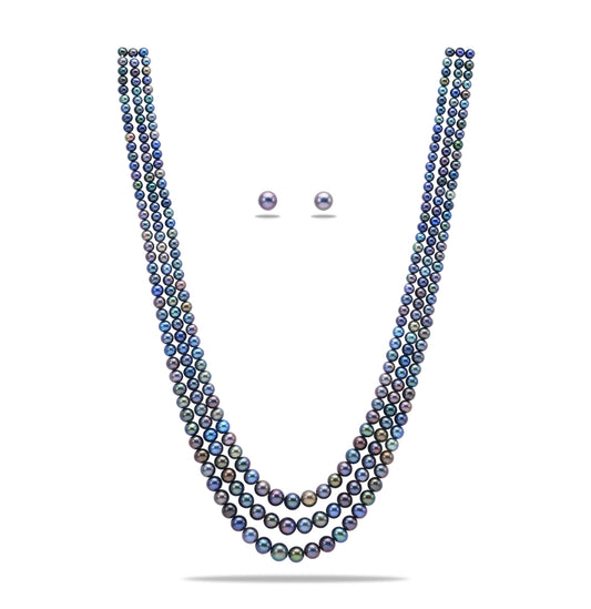 Grading Dark Blue Near Round Freshwater Pearl Necklace Set - AA Quality