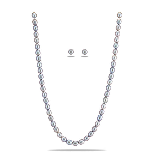 9.0-10-0mm Grey Drop Freshwater Pearl Necklace Set - AA Quality