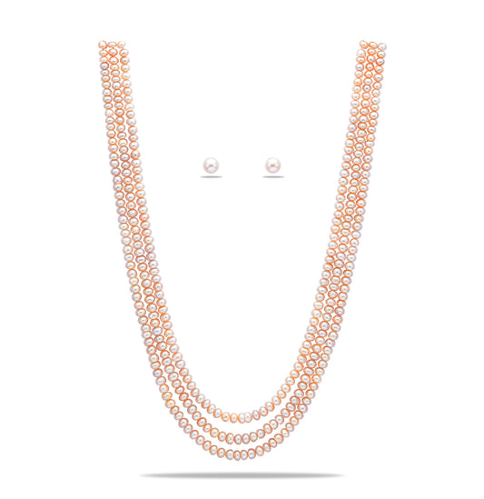4.0-5.0mm Pink Button Freshwater Pearl Necklace Set - A Quality