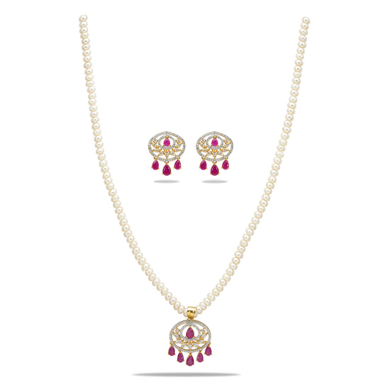 Majestic Red Stone Freshwater Pearl Necklace Set