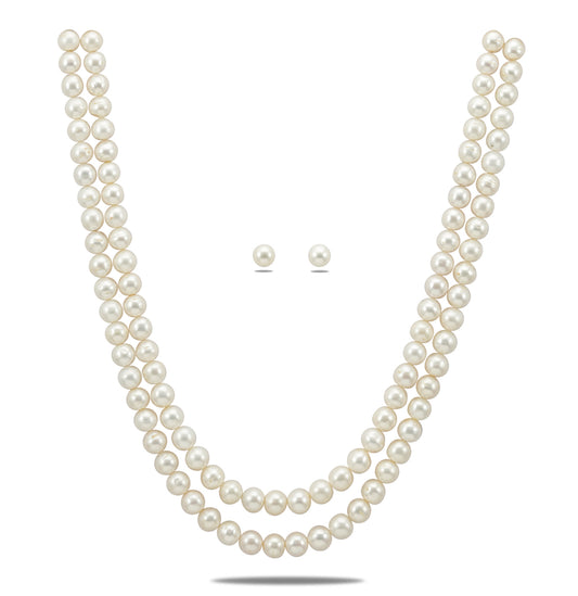 9.0-10.0mm White Near Round Freshwater Pearl Necklace Set - A Quality