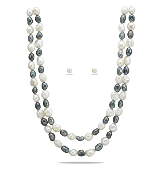 12.0-13.0mm Semi Baroque Multicolor Freshwater Pearl Necklace Set - A Quality