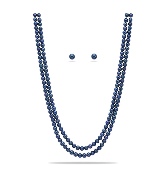 6.0-7.0mm Black Near Round Freshwater Pearl Necklace Set - A Quality