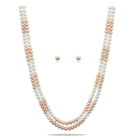 6.0-7.0mm Multicolor Near Round Freshwater Pearl Necklace Set - AA Quality