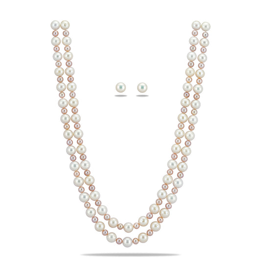 9.0-10.0mm Multicolor Near Round Freshwater Pearl Necklace Set - AA Quality