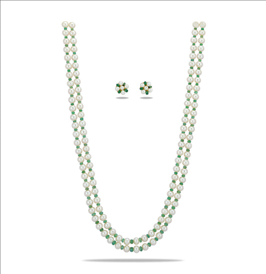 Natural Emerald With 6.0-7.0mm Near Round Freshwater Pearl Necklace Set-AA Quality