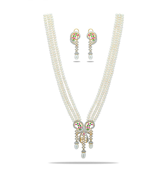 Antique Red Green Multicolor Freshwater Pearl Necklace Set