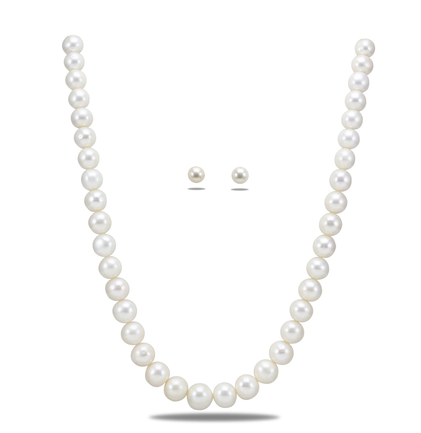 10.0-11.0mm White Round Freshwater Pearl Necklace Set - AAA Quality