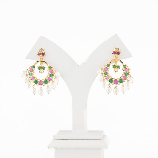 Fancy Red Green Drop Multicolor Freshwater Chandbali