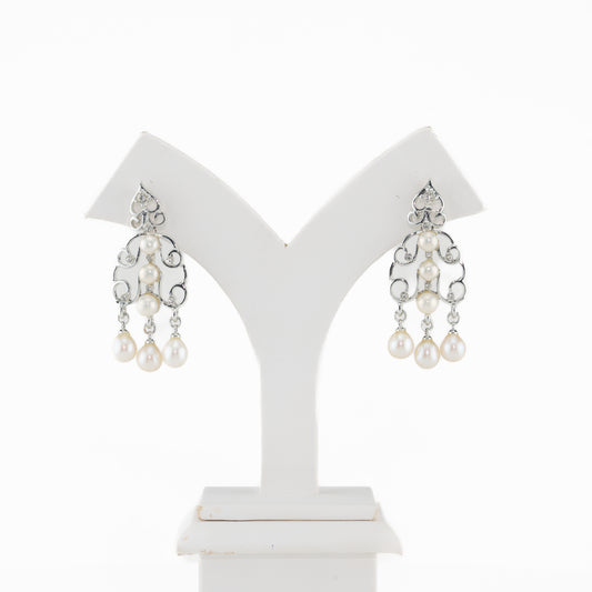Exceptional Fancy White Freshwater Pearl Hanging Earrings