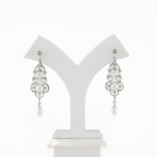Gorgeous Fancy White Freshwater Pearl Hanging Earrings