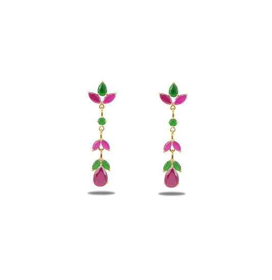 Classic Fancy Red And Green Stone Dangling Earring