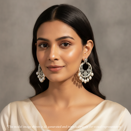 Classic White Mix Freshwater Pearl Chand Bali