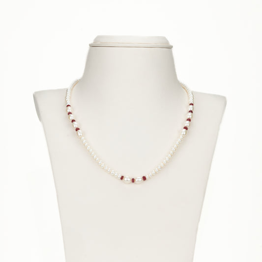 Natural Ruby And 3.0-4.0mm Mix Freshwater Pearl Necklace Set-A Quality