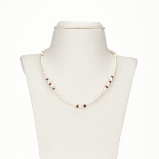 Natural Ruby And 3.0-4.0mm Mix Freshwater Pearl Necklace Set- A Quality