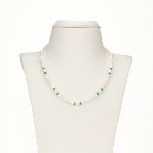 Natural Emerald And 3.0-4.0mm Mix Freshwater Pearl Necklace Set - A Quality