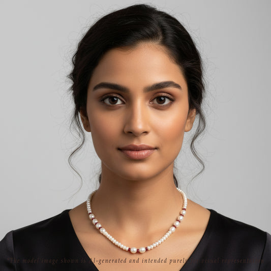 Natural Ruby And 3.0-4.0mm Mix Freshwater Pearl Necklace Set-A Quality