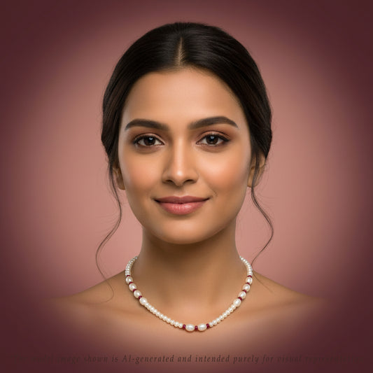 Natural Ruby And 3.0-4.0mm Mix Freshwater Pearl Necklace Set- A Quality