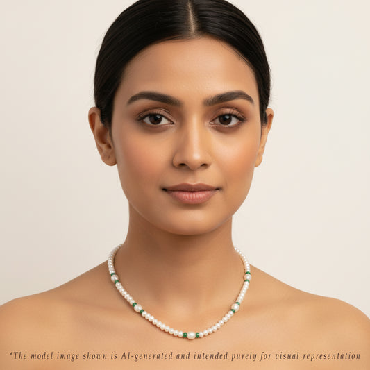 Natural Emerald And 3.0-4.0mm Mix Freshwater Pearl Necklace Set - A Quality