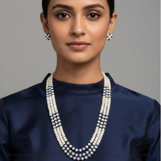 Natural Blue Sapphire And 5.0-6.0mm Button Freshwater Pearl Necklace Set - AA Quality
