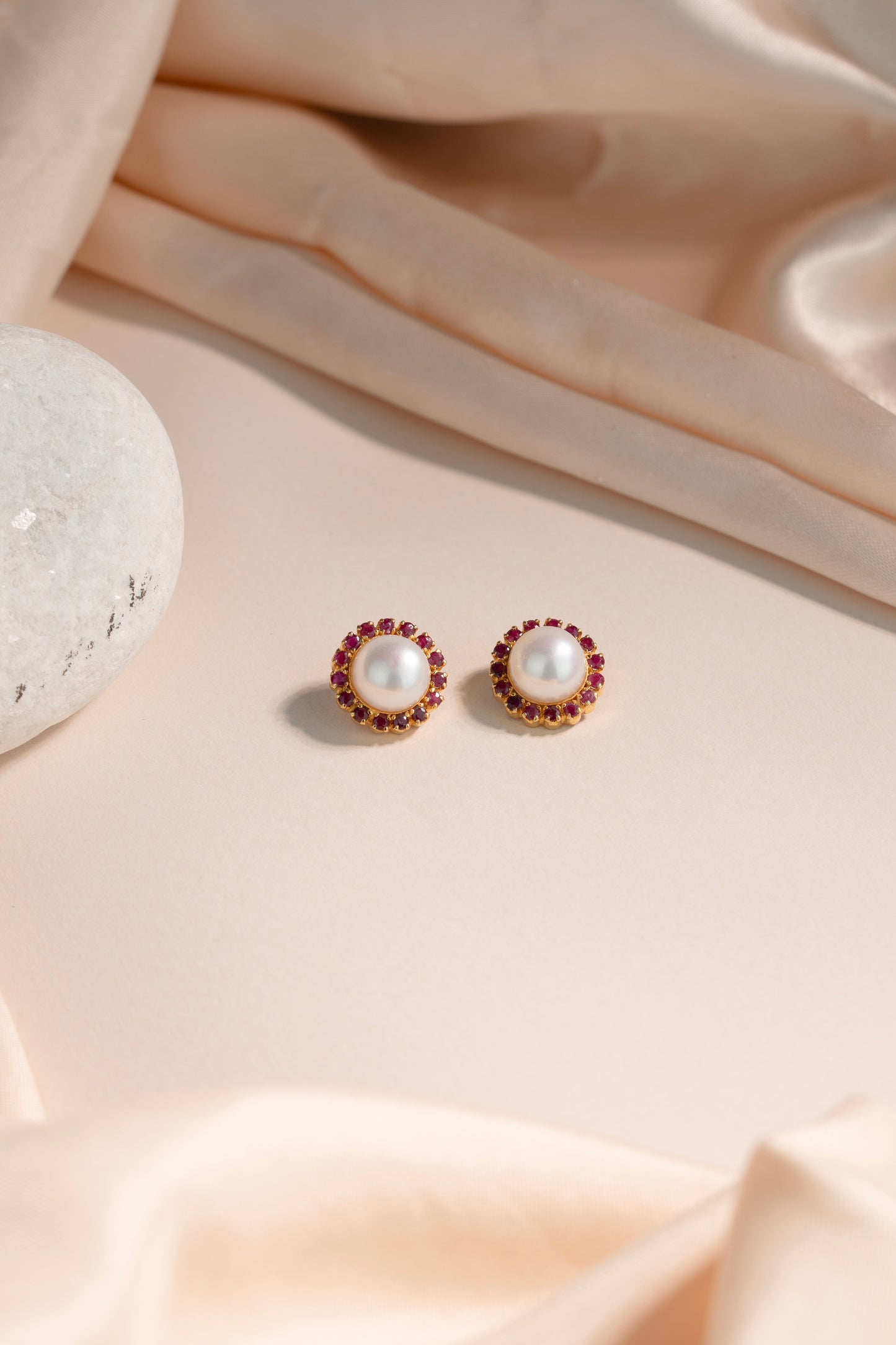 Regal Ruby Pearl Gold Earrings