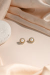 Sparkling White Stone Pearl Gold Earrings