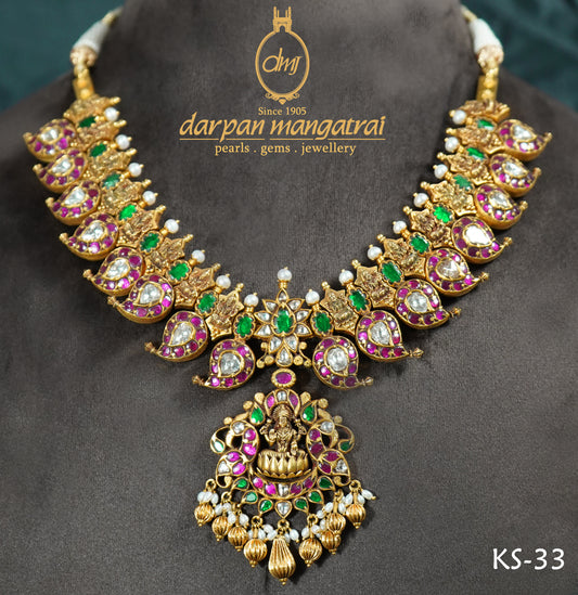laxmi Devi Gold Antique Kundan Necklace