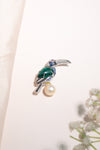 Majestic Emerald, Sapphire & Diamond with Pearl Drop Bird Brooch