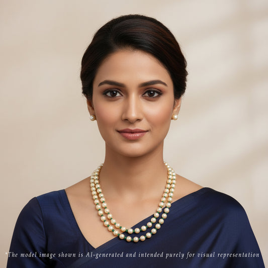 Natural Emerald and Golden Akoya SaltwaterPearls Necklace Set - A Quality