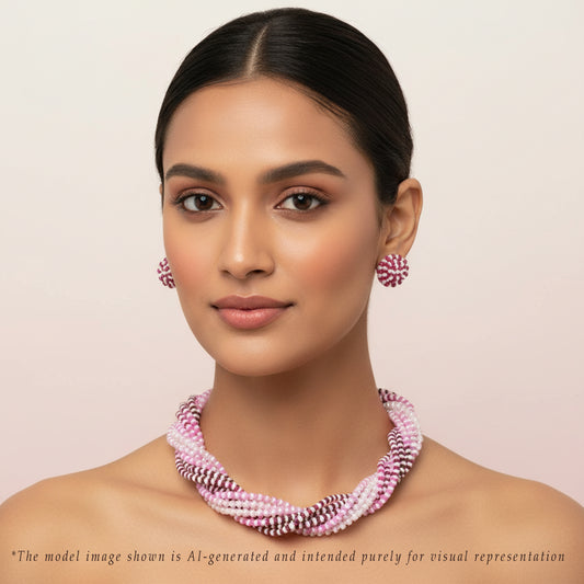 Natural Shaded Ruby and 1.0-2.0mm Seed Freshwater Pearls Necklace Set - AAA Quality