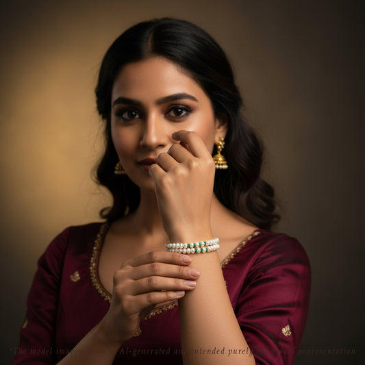 5.0-6.0mm Natural Emerald White Button Freshwater Pearl Bracelet