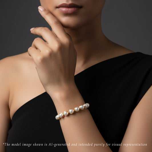 Edgy White Near Round Freshwater Pearl Bracelet