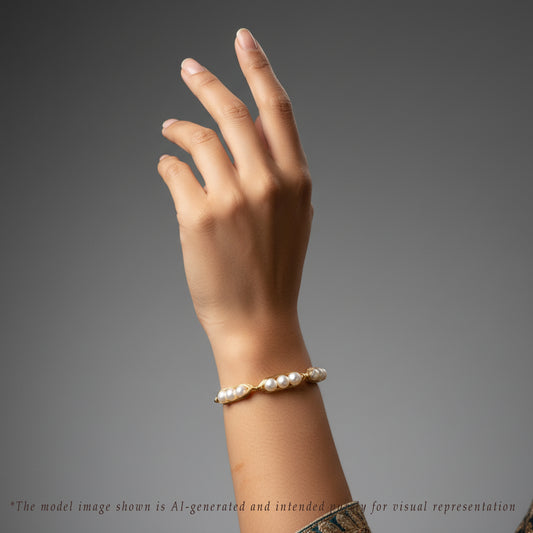 Reflective White Near Round Freshwater Pearl Bracelet