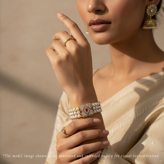 Velvety Red Stone White Freshwater Pearl Bracelet