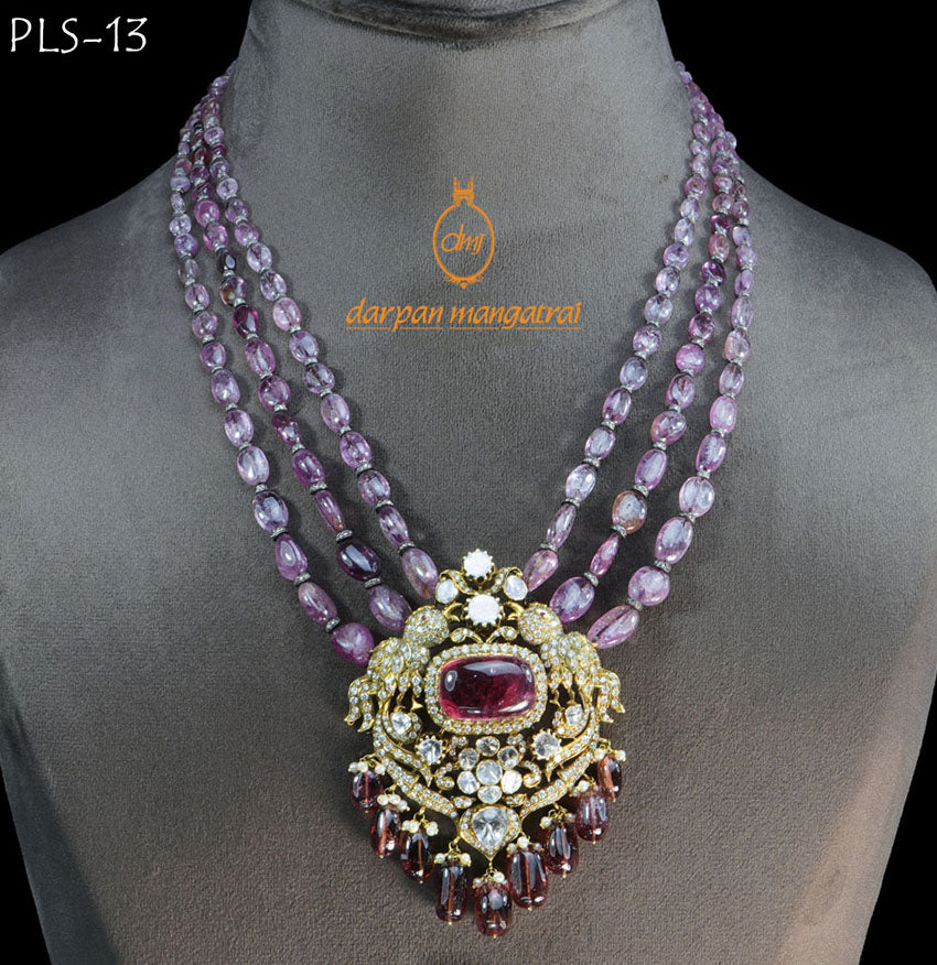 Marvellous Mauve Polki with Tourmaline Necklace